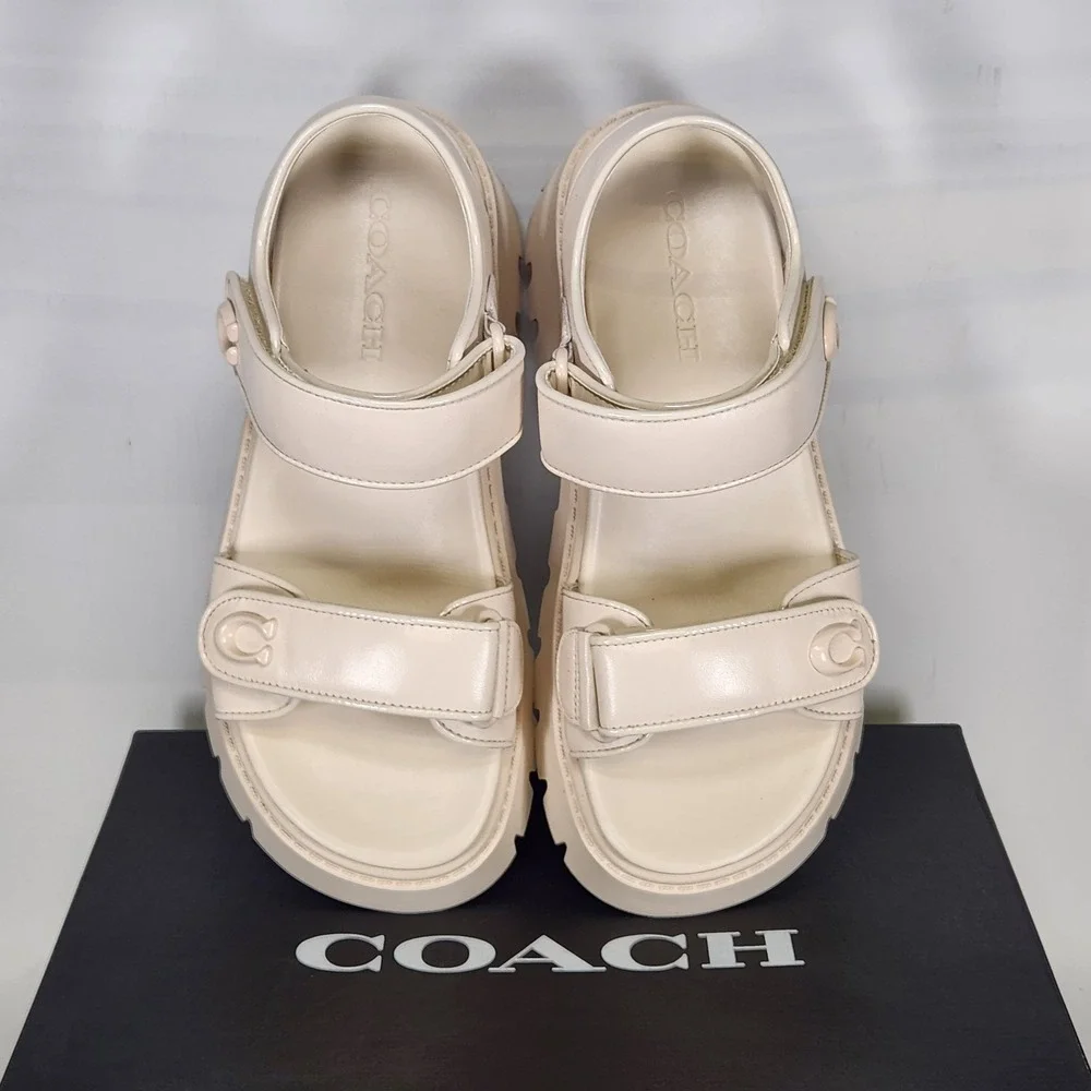 Coach Brynn Platform Leather Sandal Women Size 9.5 Chalk Lug Sole CA857